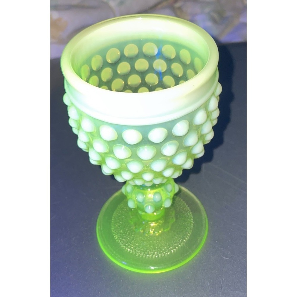 Imperial Glass  Vaseline Opalescent Hobnail Goblet Vintage